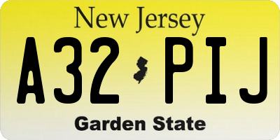 NJ license plate A32PIJ