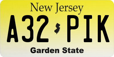NJ license plate A32PIK