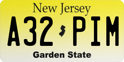 NJ license plate A32PIM
