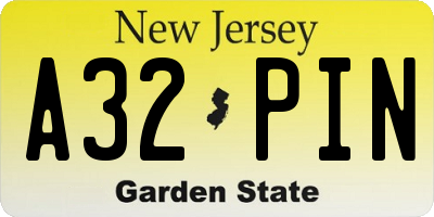 NJ license plate A32PIN