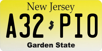 NJ license plate A32PIO