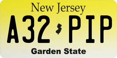 NJ license plate A32PIP