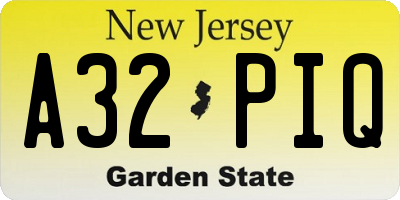 NJ license plate A32PIQ