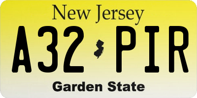 NJ license plate A32PIR