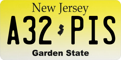 NJ license plate A32PIS