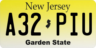 NJ license plate A32PIU