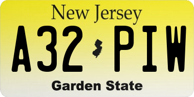 NJ license plate A32PIW