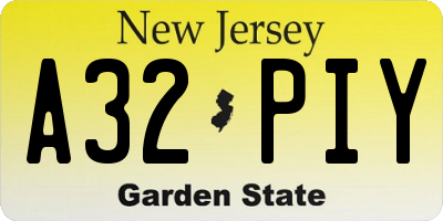 NJ license plate A32PIY