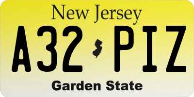 NJ license plate A32PIZ
