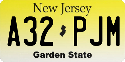 NJ license plate A32PJM