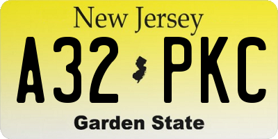 NJ license plate A32PKC