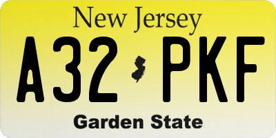 NJ license plate A32PKF