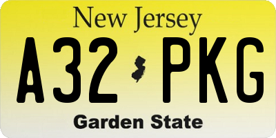 NJ license plate A32PKG