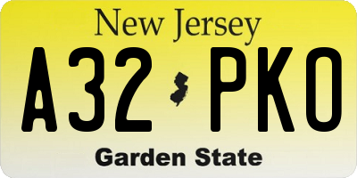 NJ license plate A32PKO