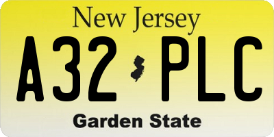 NJ license plate A32PLC