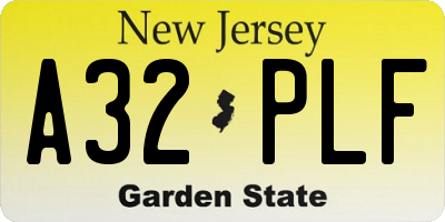 NJ license plate A32PLF