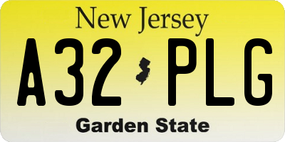 NJ license plate A32PLG