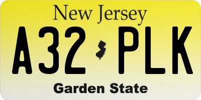 NJ license plate A32PLK