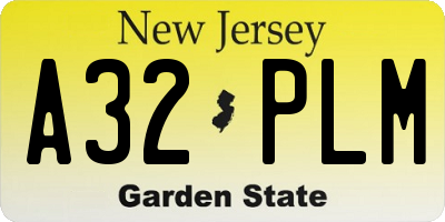 NJ license plate A32PLM