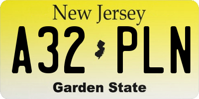 NJ license plate A32PLN