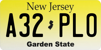 NJ license plate A32PLO