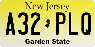 NJ license plate A32PLQ