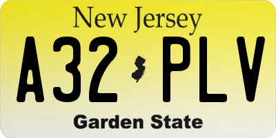 NJ license plate A32PLV