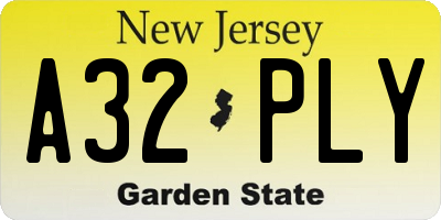NJ license plate A32PLY