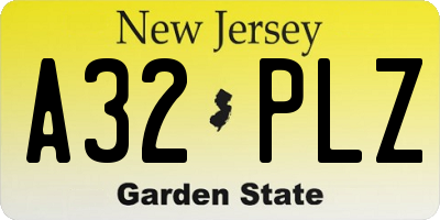 NJ license plate A32PLZ