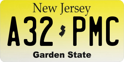 NJ license plate A32PMC