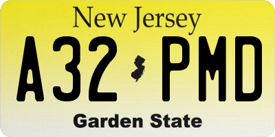 NJ license plate A32PMD