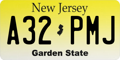 NJ license plate A32PMJ
