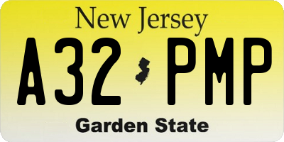 NJ license plate A32PMP