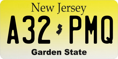 NJ license plate A32PMQ
