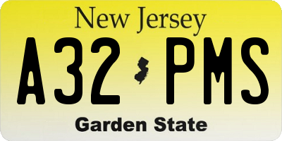 NJ license plate A32PMS