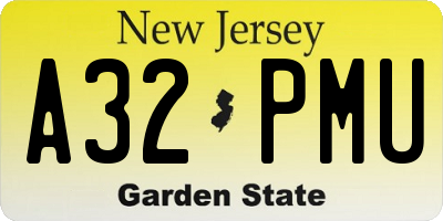 NJ license plate A32PMU