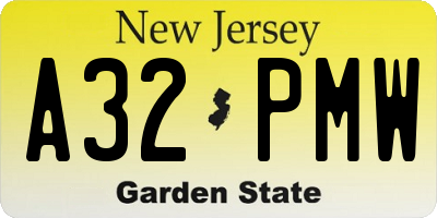 NJ license plate A32PMW