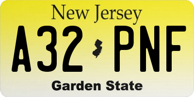 NJ license plate A32PNF