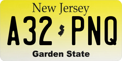 NJ license plate A32PNQ