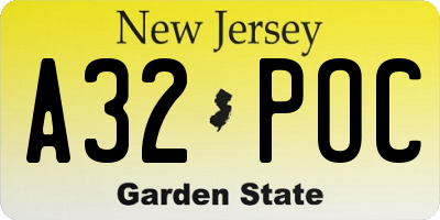 NJ license plate A32POC