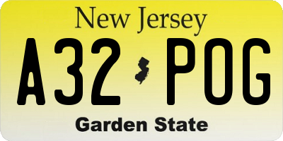 NJ license plate A32POG