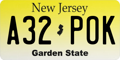 NJ license plate A32POK