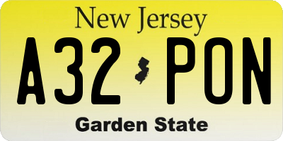 NJ license plate A32PON