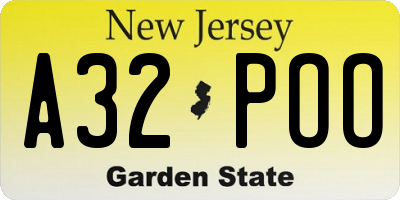 NJ license plate A32POO