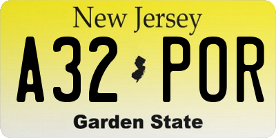 NJ license plate A32POR