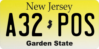 NJ license plate A32POS
