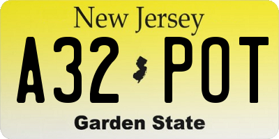NJ license plate A32POT