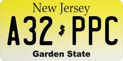 NJ license plate A32PPC