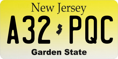 NJ license plate A32PQC