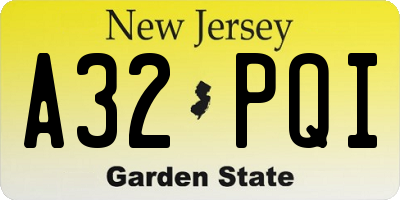 NJ license plate A32PQI